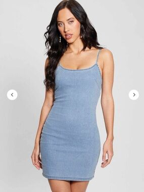 GUESS Eco Ron Stretch Denim Bodycon Mini Dress 90s Inspired Light Wash Size S